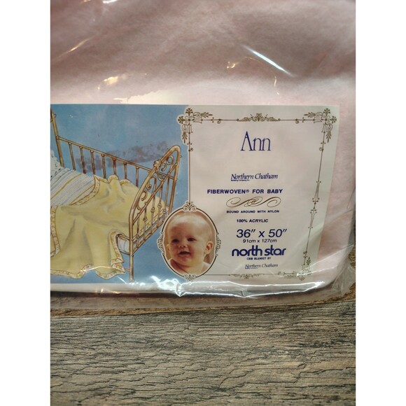 VTG North Star Ann Chatham Acrylic Crib Baby Blanket Nylon Edges Pink 36"x50"NEW - Picture 2 of 5